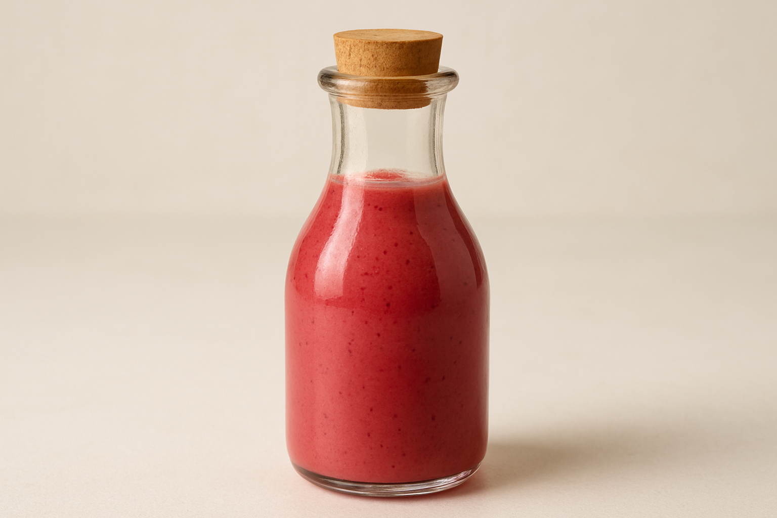 raspberry dressing in a glass bottle